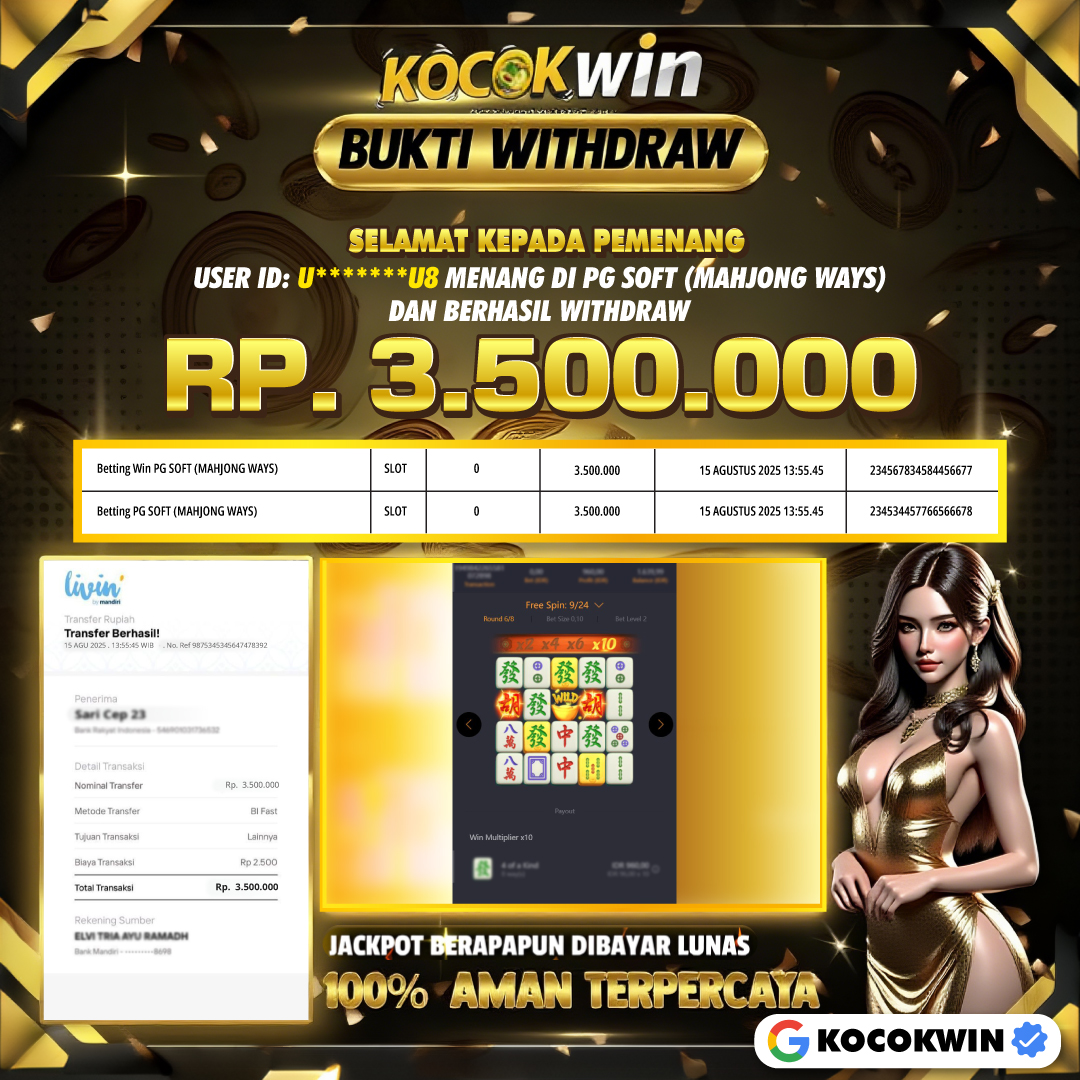 BUKTI WITHDRAW PG SOFT (MAHJONG WAYS )- KOCOKWIN