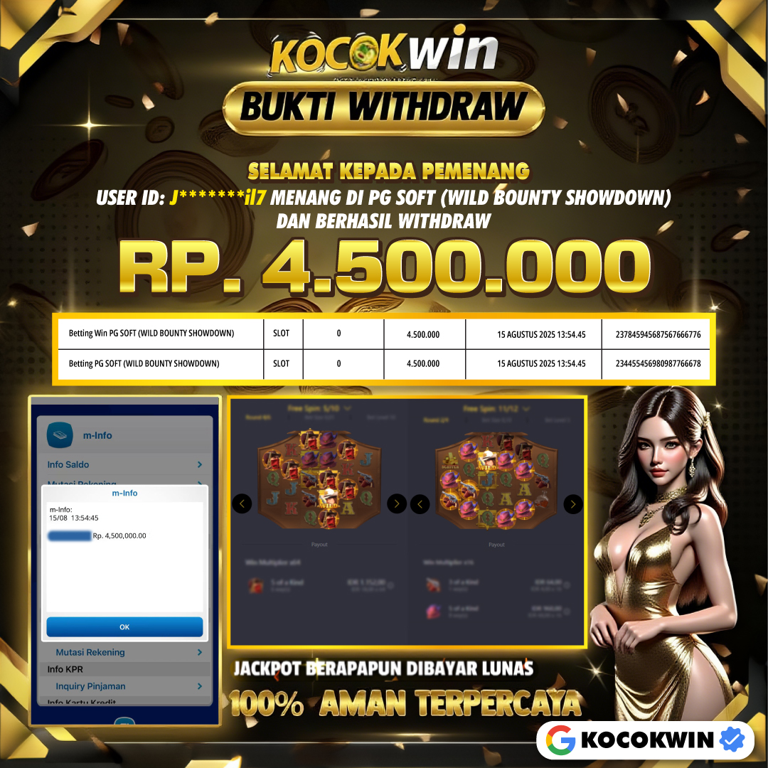 BUKTI WITHDRAW PG SOFT (WILD BOUNTY SHOWDOWN )- KOCOKWIN