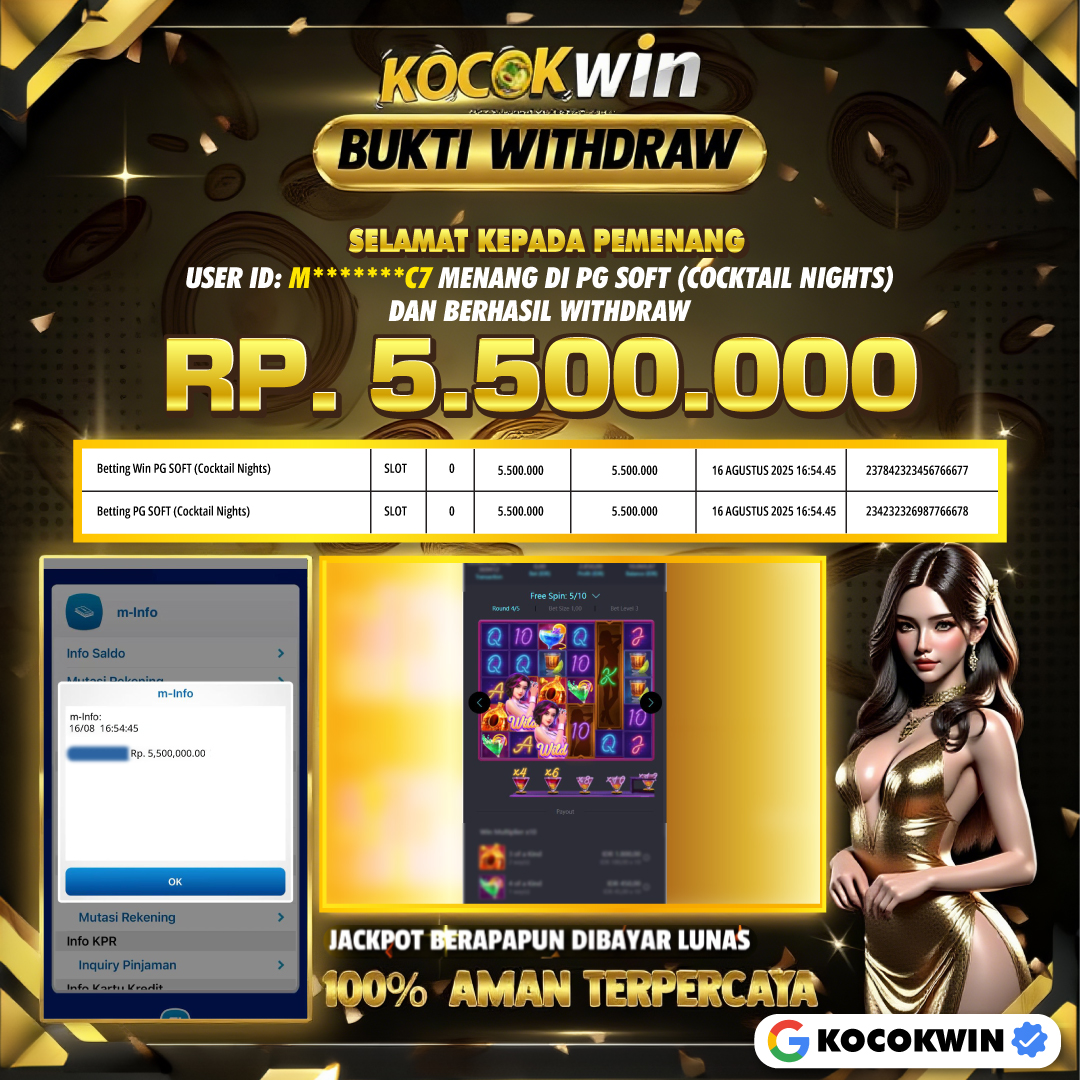 BUKTI WITHDRAW PG SOFT (COCKTAIL NIGHTS )- KOCOKWIN