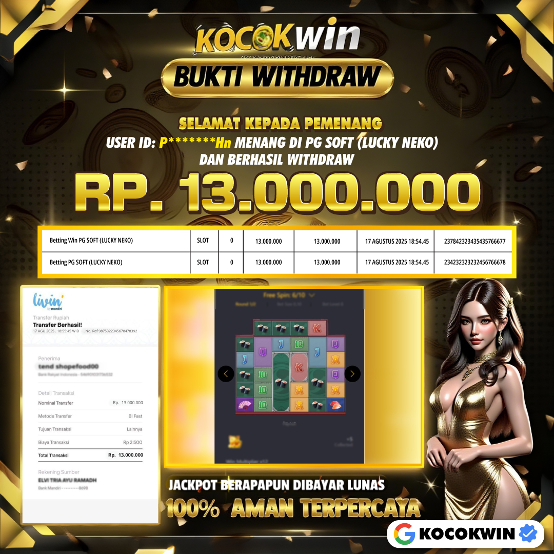 BUKTI WITHDRAW PG SOFT (LUCKY NEKO )- KOCOKWIN