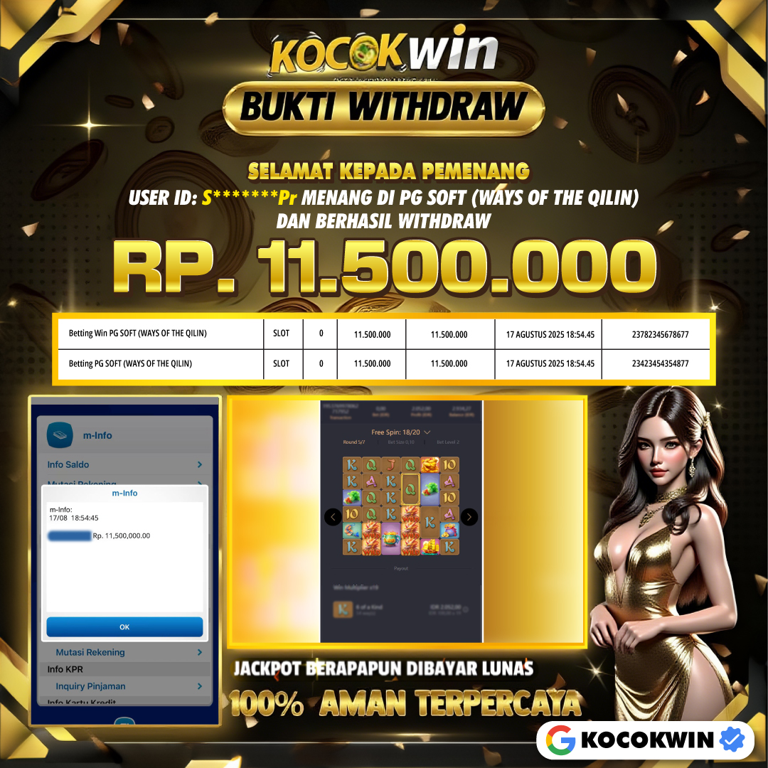 BUKTI WITHDRAW PG SOFT (WAYS OF THE QILIN)- KOCOKWIN