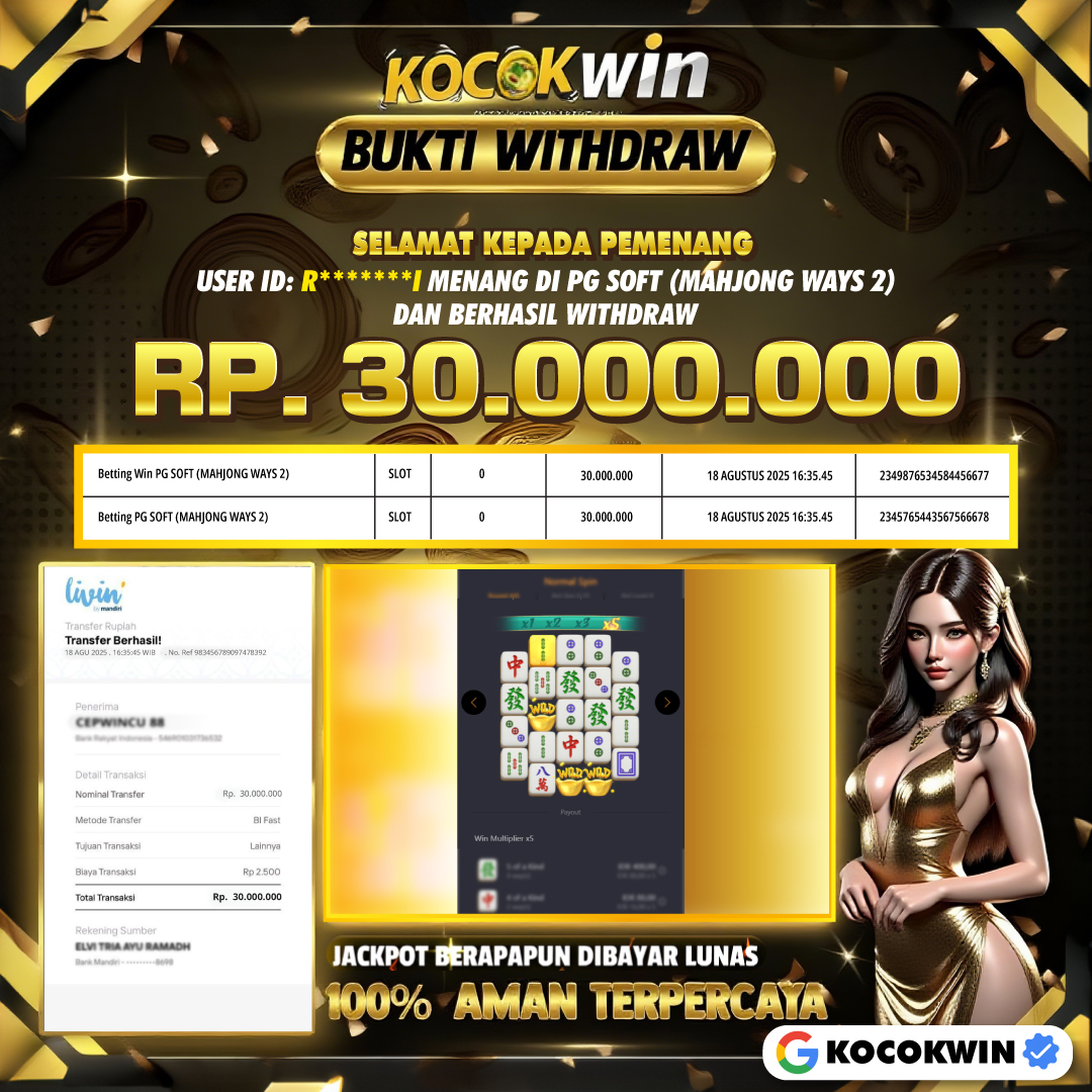 BUKTI WITHDRAW PG SOFT (MAHJONG WAYS 2)- KOCOKWIN
