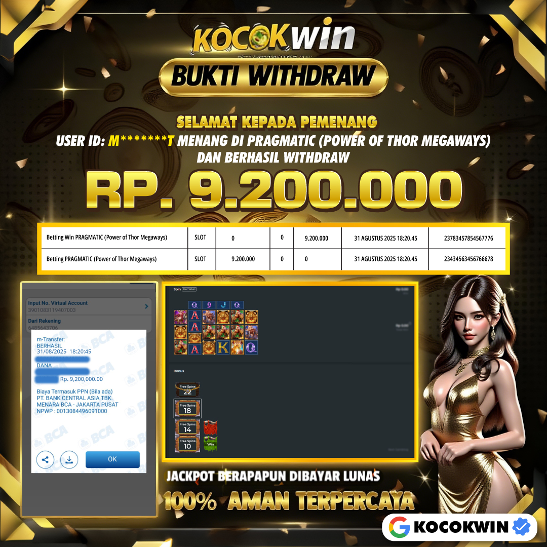 BUKTI WITHDRAW PRACMATIC (POWER OF THOR MEGAWAYS)- KOCOKWIN