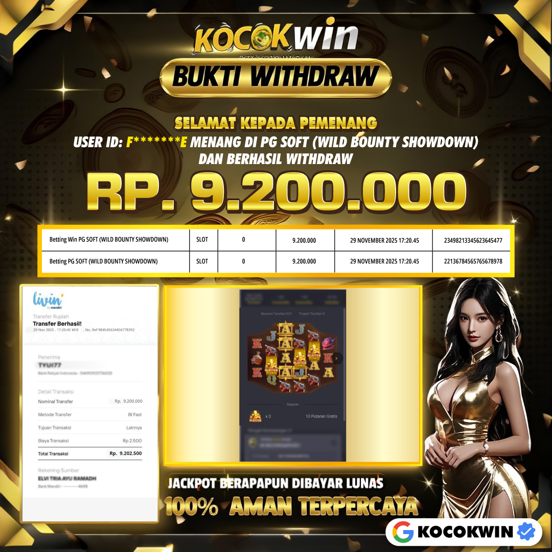 BUKTI WITHDRAW PG SOFT (WILD BOUNTY SHOWDOWN )- KOCOK WIN