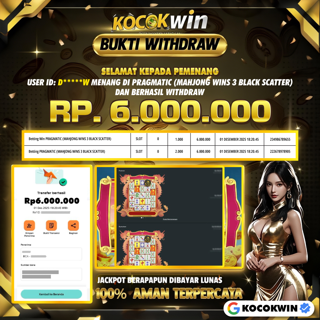 BUKTI WITHDRAW PRACMATIC (MAHJONG WINS 3 BLACK SCATTER)- KOCOK WIN