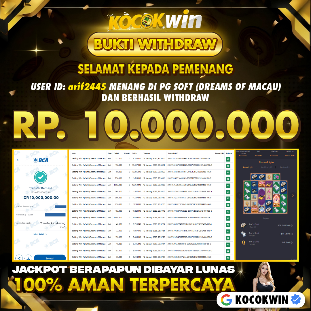 BUKTI WITHDRAW PG SOFT ( DREAMS OF MACAU ) - KOCOK WIN