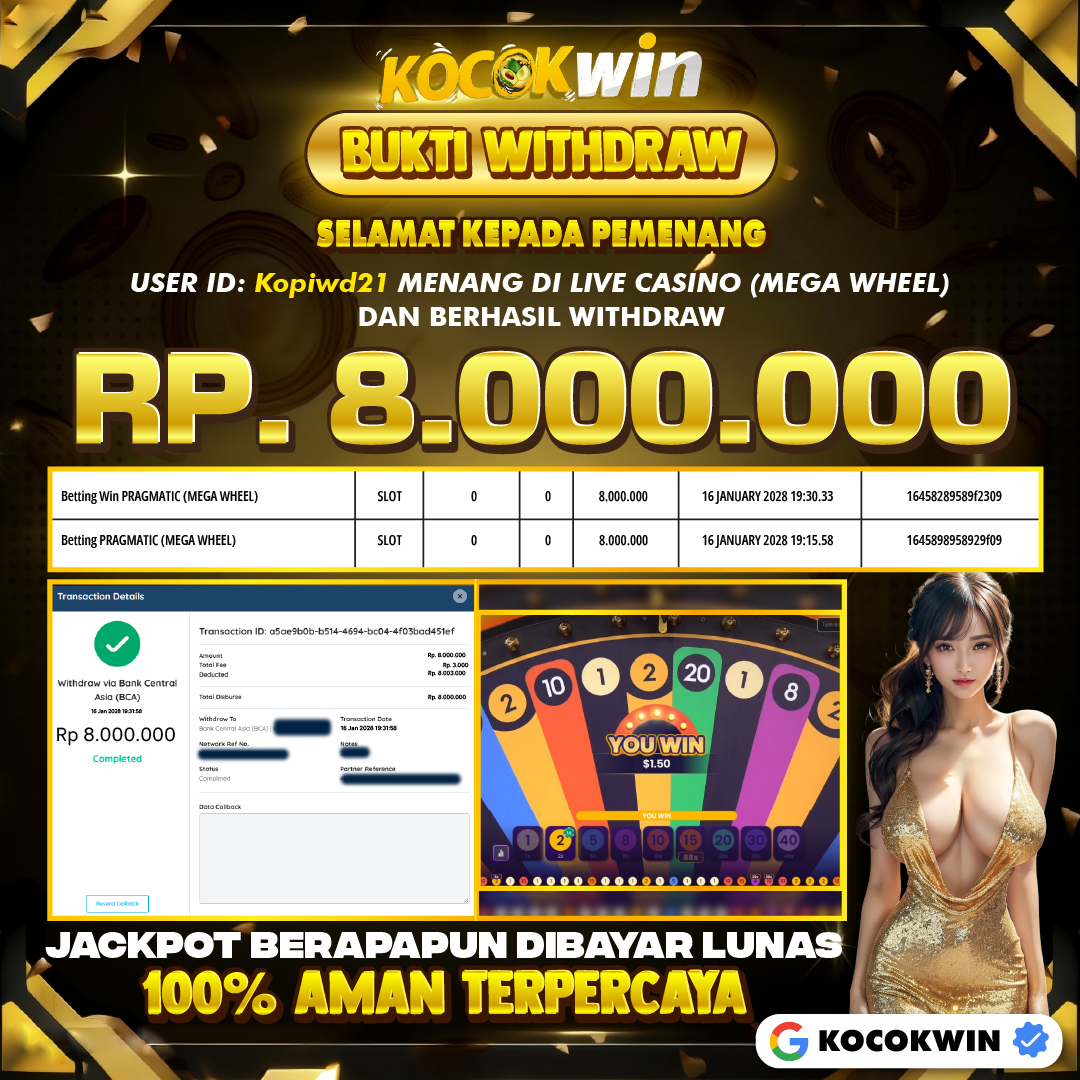 BUKTI WITHDRAW LIVE CASINO ( MEGA WHEEL ) - KOCOK WIN