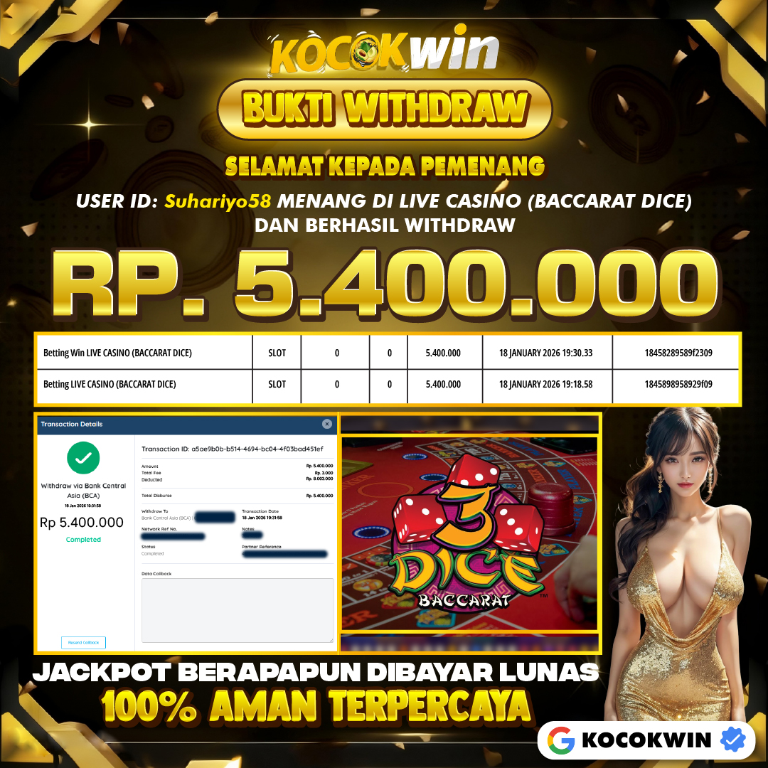 BUKTI WITHDRAW LIVE CASINO ( BACCARAT DICE ) - KOCOK WIN