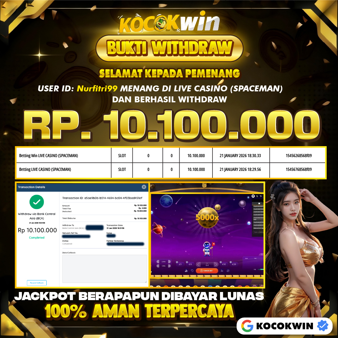 BUKTI WITHDRAW LIVE CASINO (SPACEMAN) - KOCOK WIN