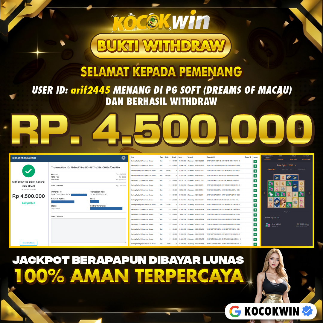 BUKTI WITHDRAW PG SOFT (DREAMS OF MACAU) - KOCOK WIN