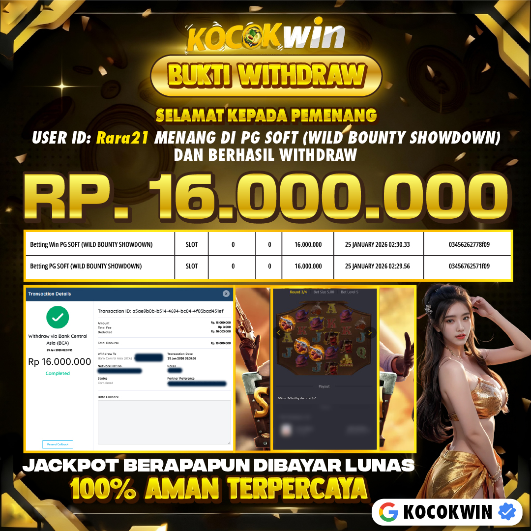 BUKTI WITHDRAW PG SOFT (WILD BOUNTY SHOWDOWN) - KOCOK WIN