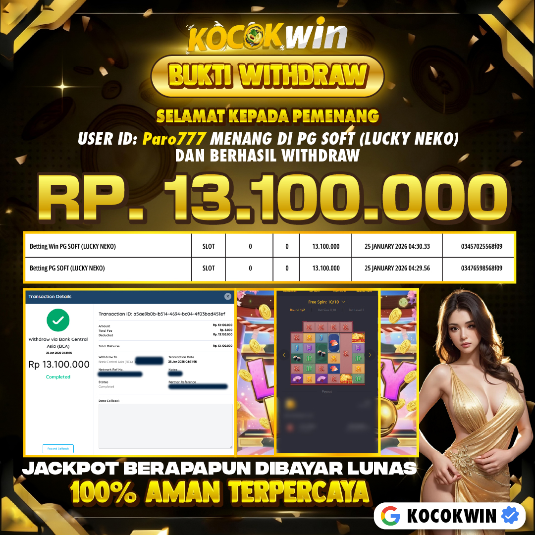 BUKTI WITHDRAW PG SOFT (LUCKY NEKO) - KOCOK WIN