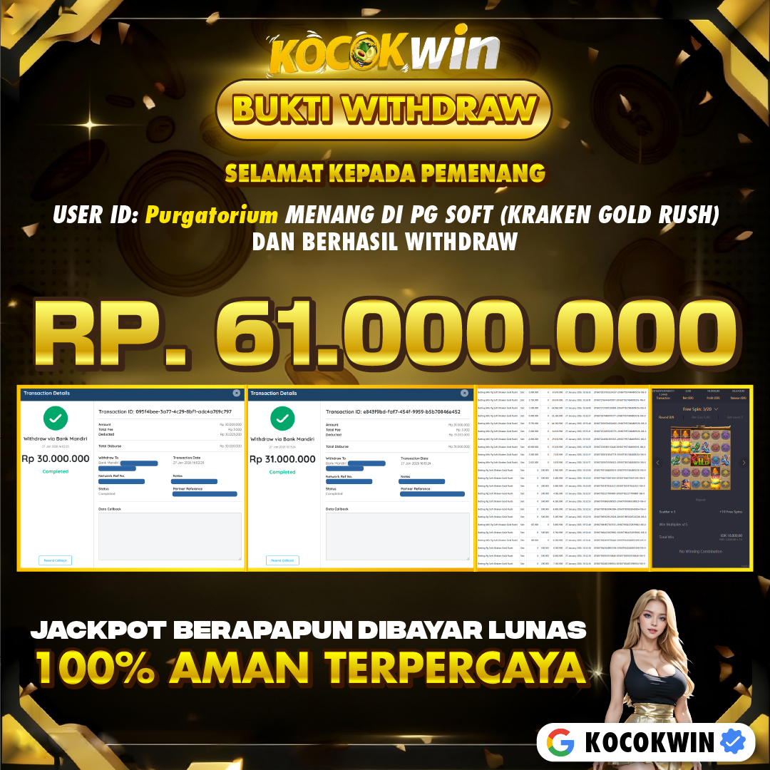 BUKTI WITHDRAW PG SOFT (KRAKEN GOLD RUSH) - KOCOK WIN