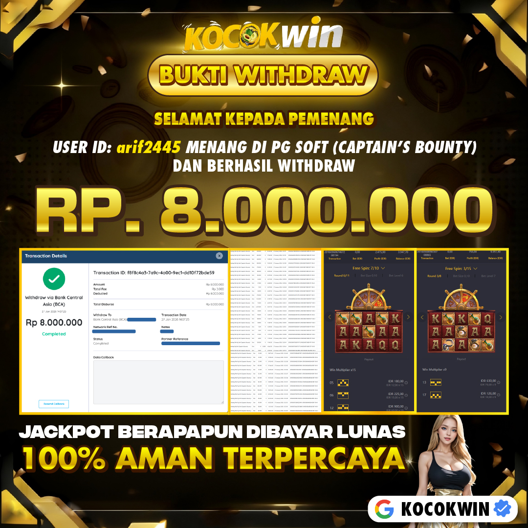 BUKTI WITHDRAW PG SOFT (CAPTAIN'S BOUNTY) - KOCOK WIN