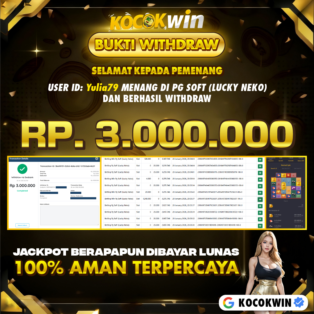 BUKTI WITHDRAW PG SOFT (LUCKY NEKO) - KOCOK WIN
