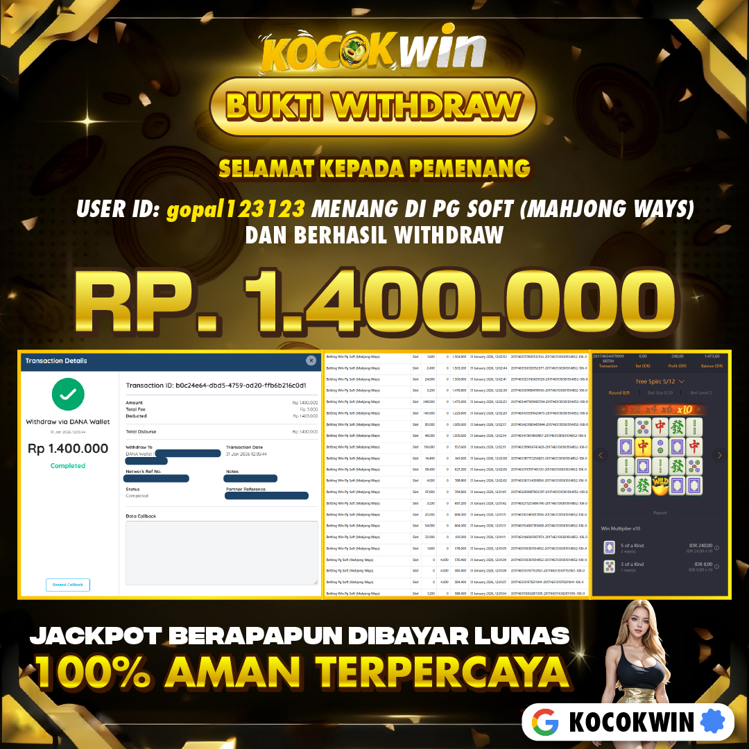 BUKTI WITHDRAW PG SOFT (MAHJONG WAYS) - KOCOK WIN