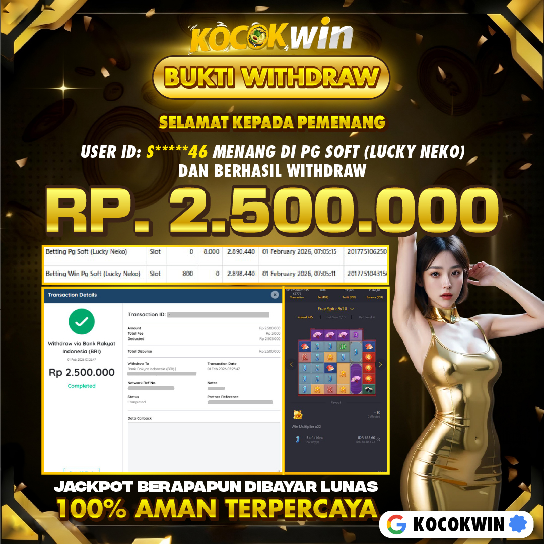 BUKTI WITHDRAW PG SOFT (LUCKY NEKO )- KOCOK WIN