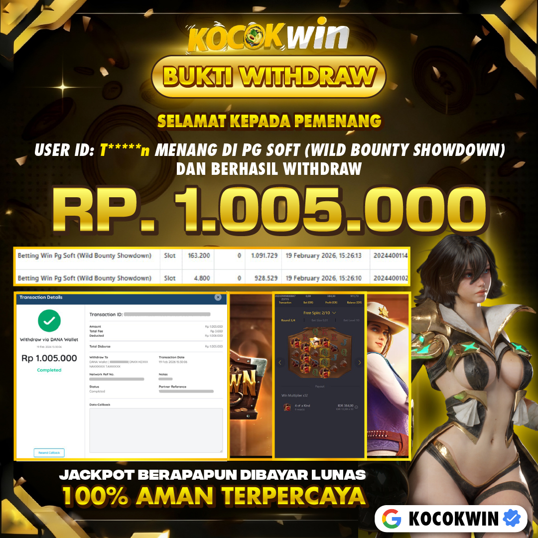 BUKTI WITHDRAW PG SOFT (WILD BOUNTY SHOWDOWN )- KOCOK WIN