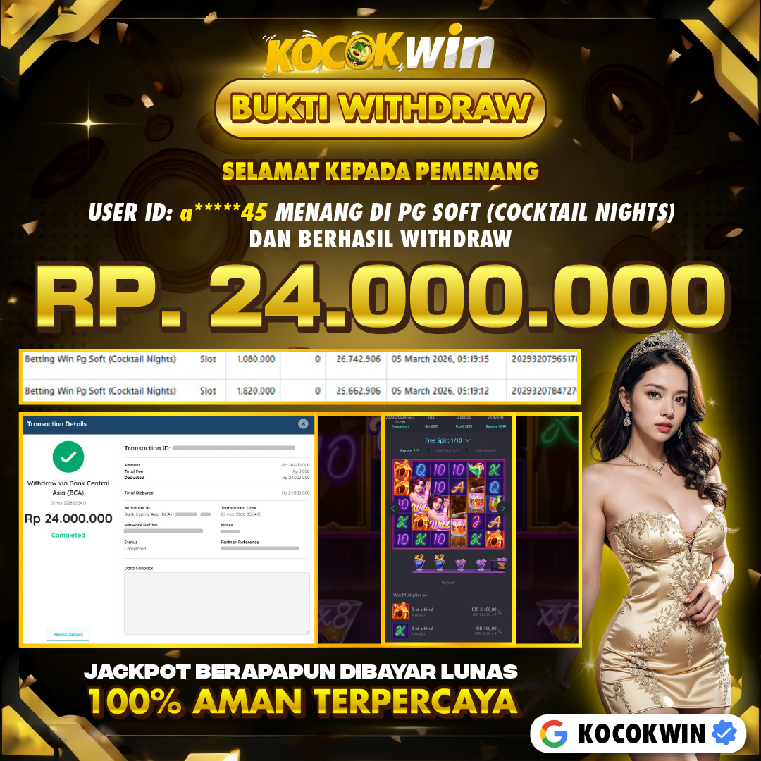 BUKTI WITHDRAW PG SOFT (COCKTAIL NIGHTS )- KOCOK WIN