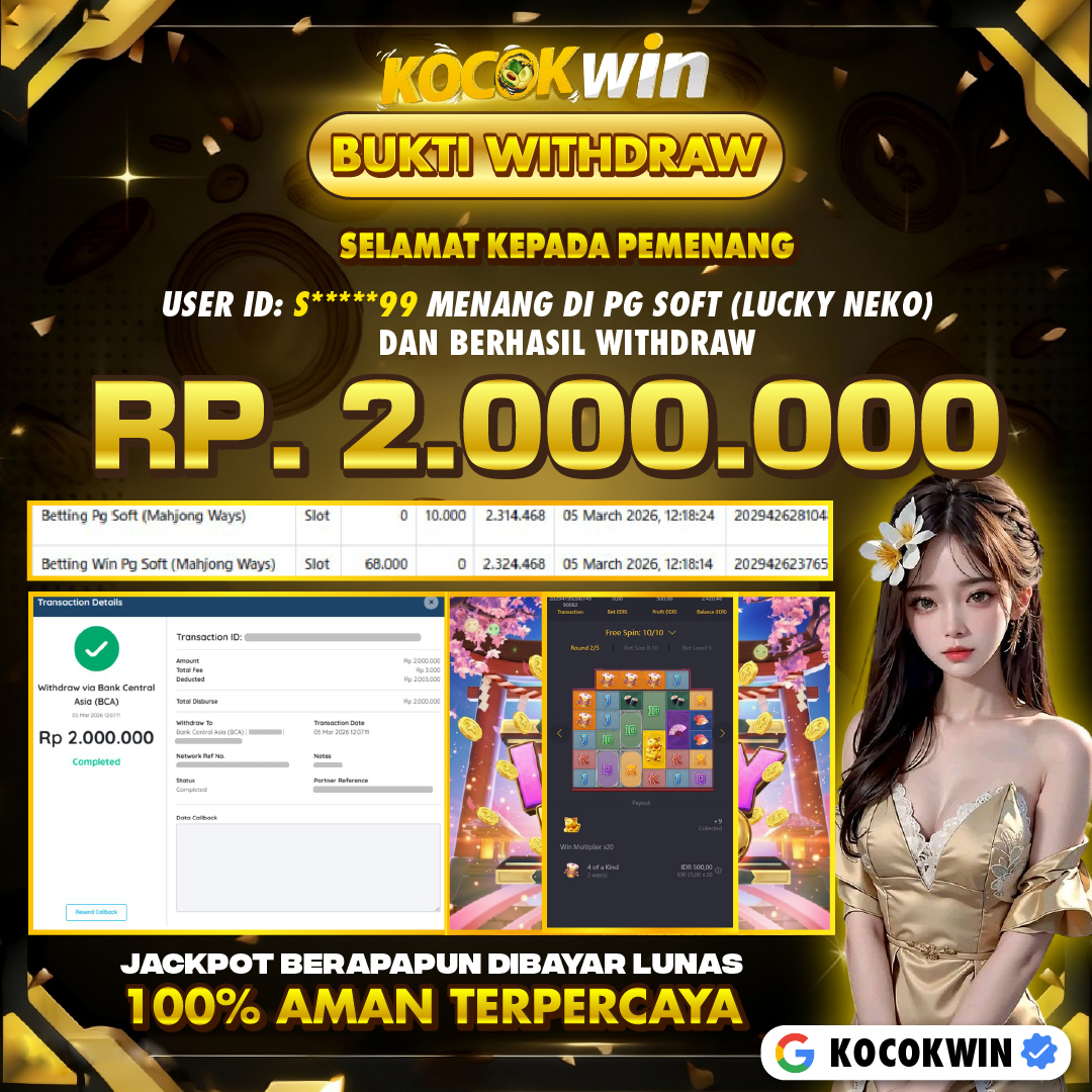 BUKTI WITHDRAW PG SOFT (LUCKY NEKO )- KOCOK WIN