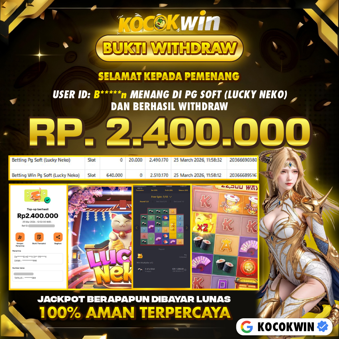 BUKTI WITHDRAW PG SOFT (LUCKY NEKO )- KOCOK WIN