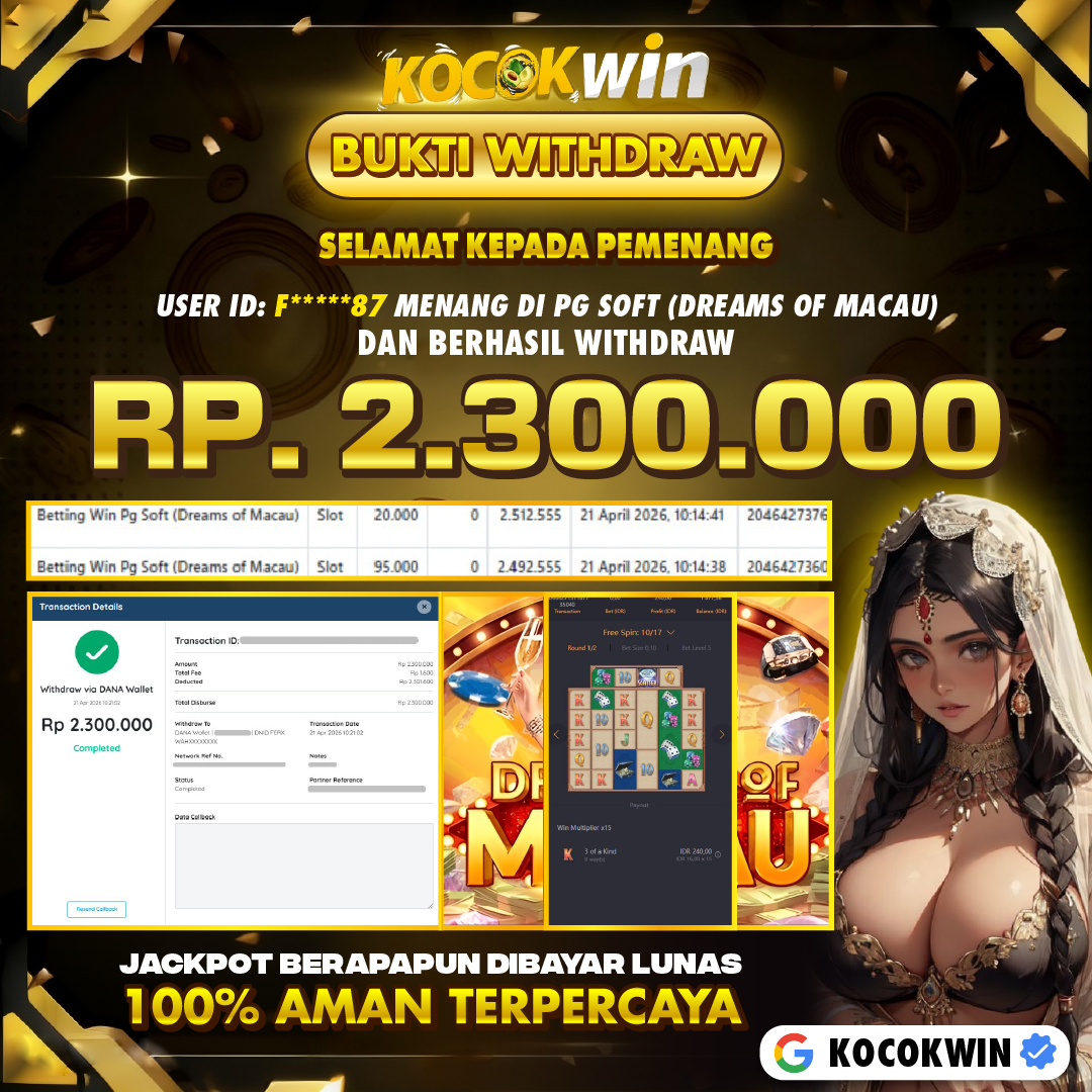 BUKTI WITHDRAW PG SOFT (DREAMS OF MACAU )- KOCOK WIN
