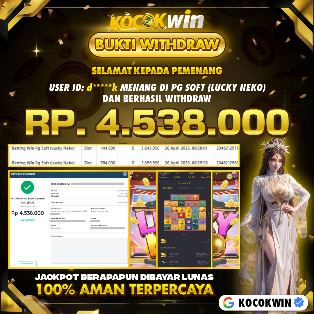 BUKTI WITHDRAW PG SOFT (LUCKY NEKO )- KOCOK WIN