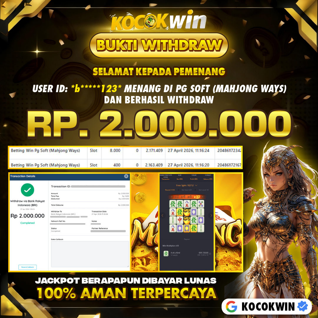 BUKTI WITHDRAW PG SOFT (MAHJONG WAYS )- KOCOKWIN